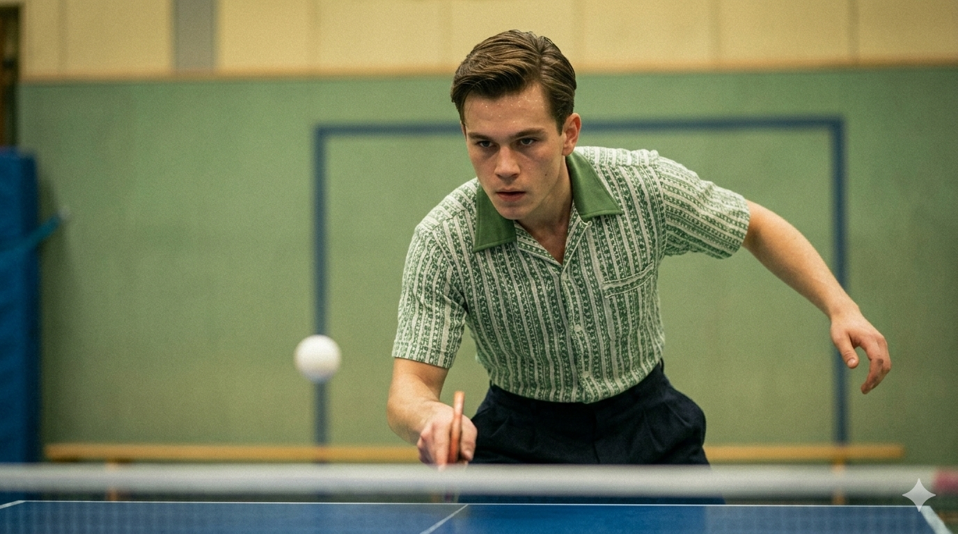 Tischtennis Action im Retro-Stil Marty Supreme